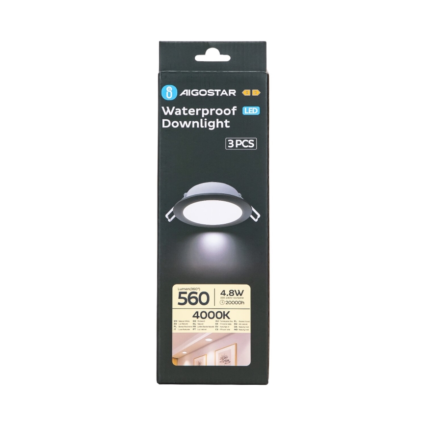 Aigostar - SET 3x LED Outdoor recessed light LED/4,8W/230V 4000K IP65 black