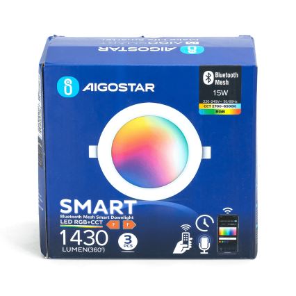 Aigostar - SET 3x LED RGB Dimmable recessed light MESH LED/15W/230V 2700K-6500K d. 17cm