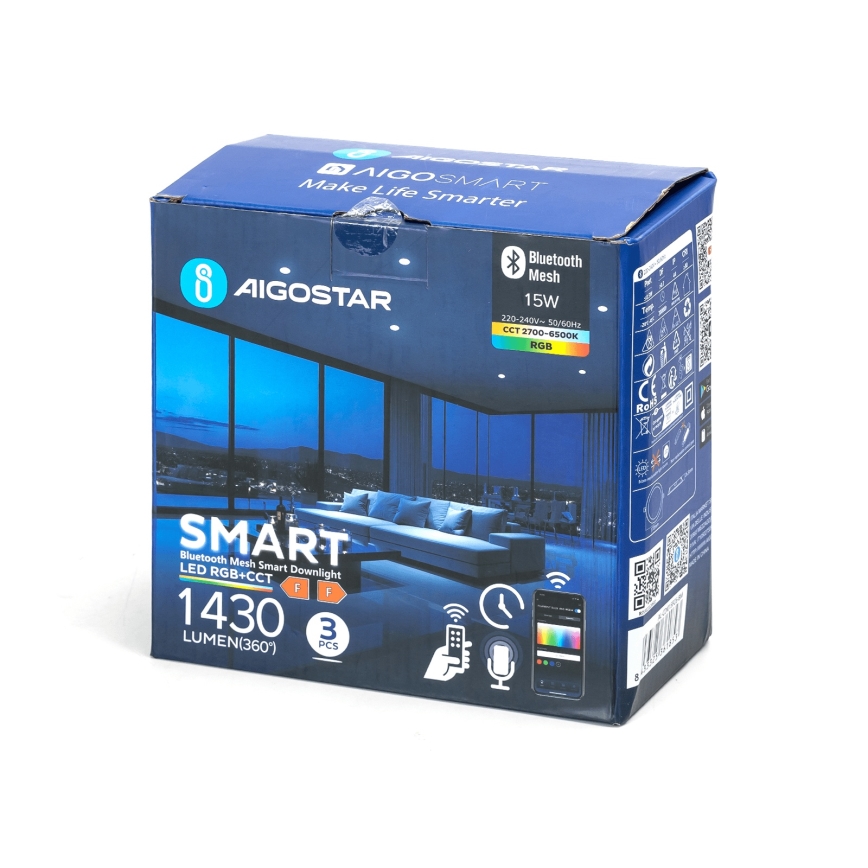Aigostar - SET 3x LED RGB Dimmable recessed light MESH LED/15W/230V 2700K-6500K d. 17cm