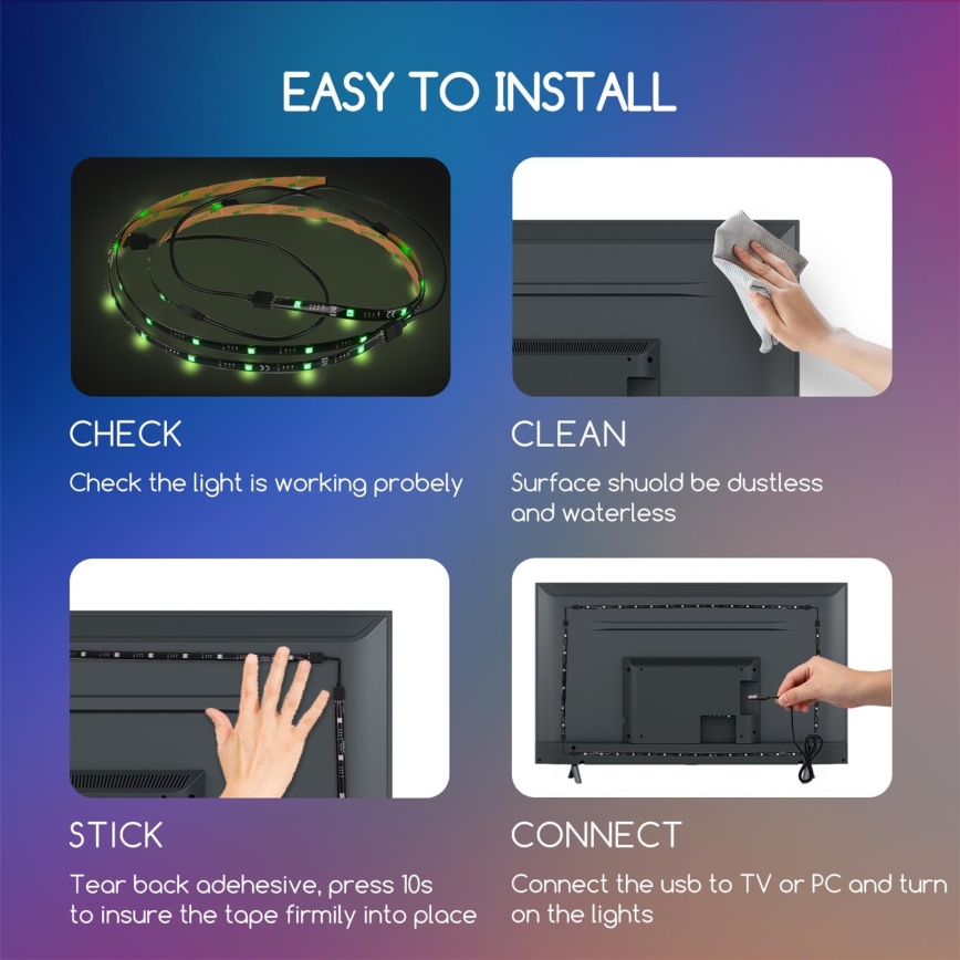 Aigostar - SET 4x LED RGB Dimmable strip 0,5m LED/2,5W/5V IP65 + RC