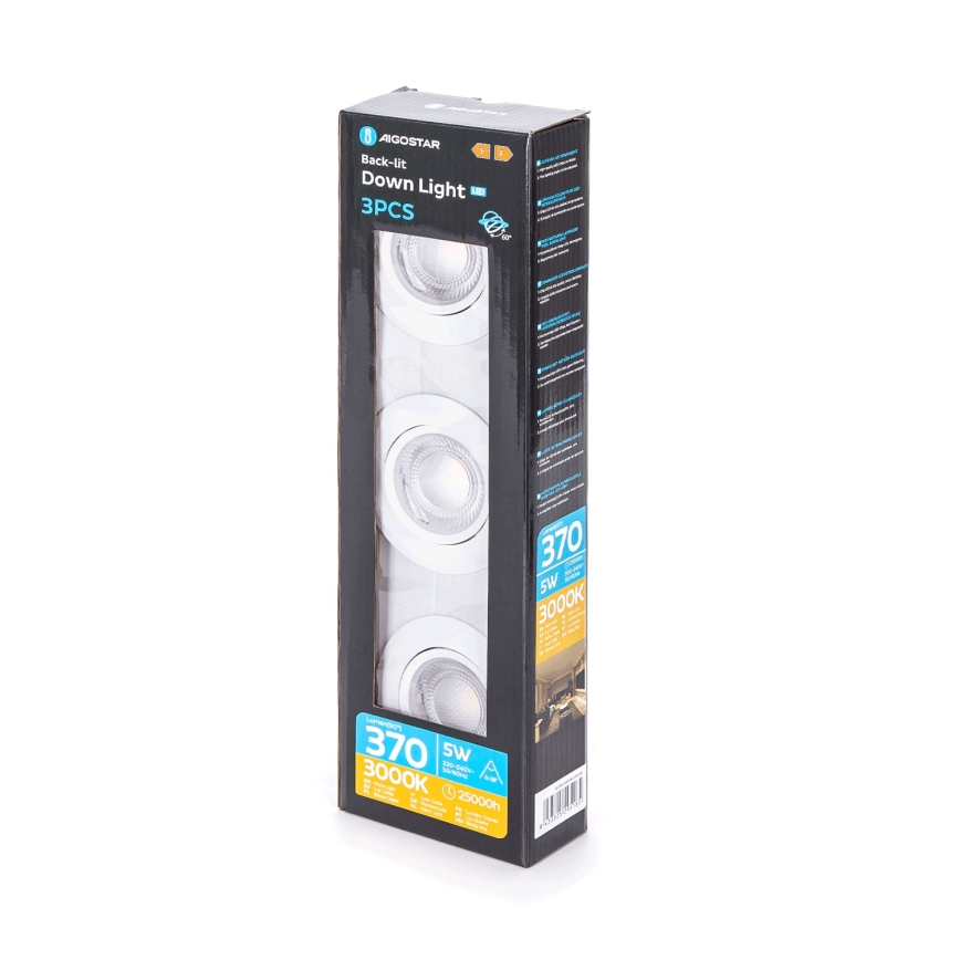 Aigostar - Set of 3 LED recessed downlights LED/5W/230V 3000K dia. 8.5 cm white