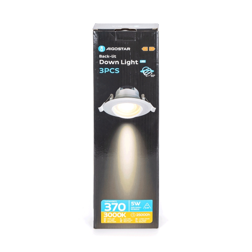 Aigostar - Set of 3 LED recessed downlights LED/5W/230V 3000K dia. 8.5 cm white