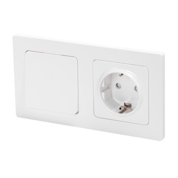 Aigostar - Single-gang switch No. 1 and SCHUKO 250V socket with frame, white