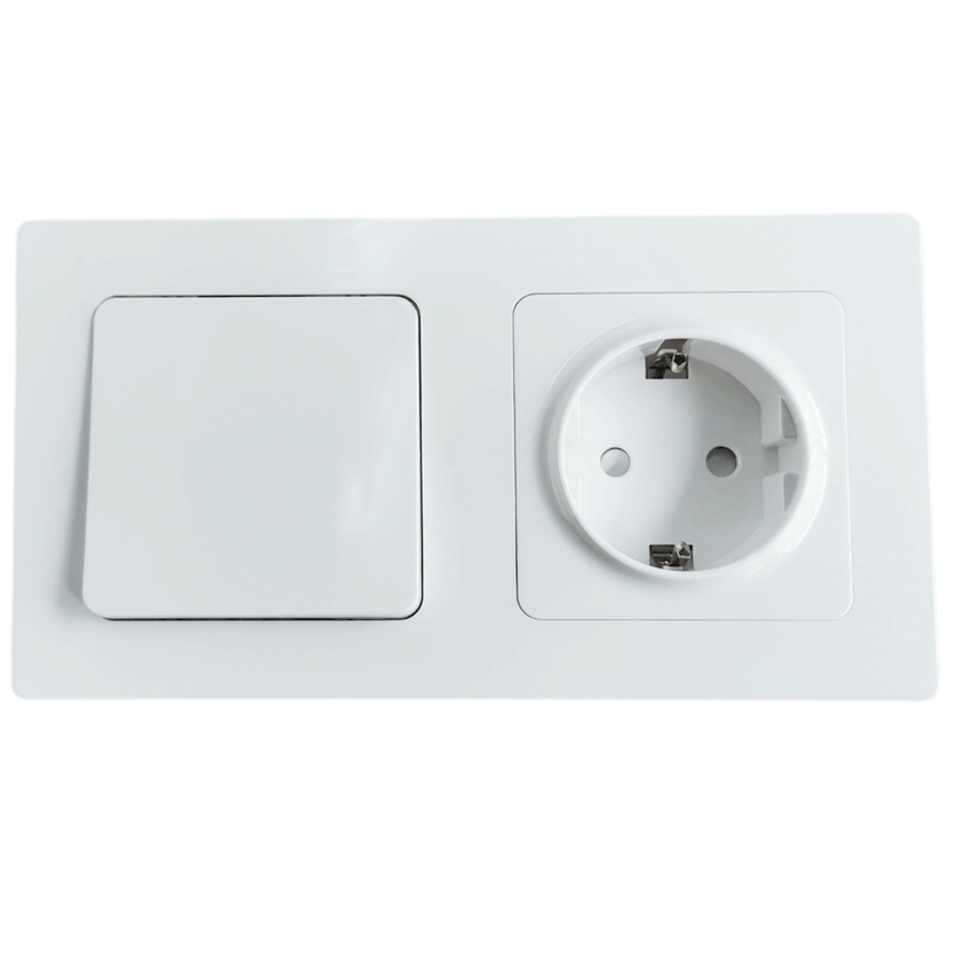 Aigostar - Single-gang switch No. 1 and SCHUKO 250V socket with frame, white