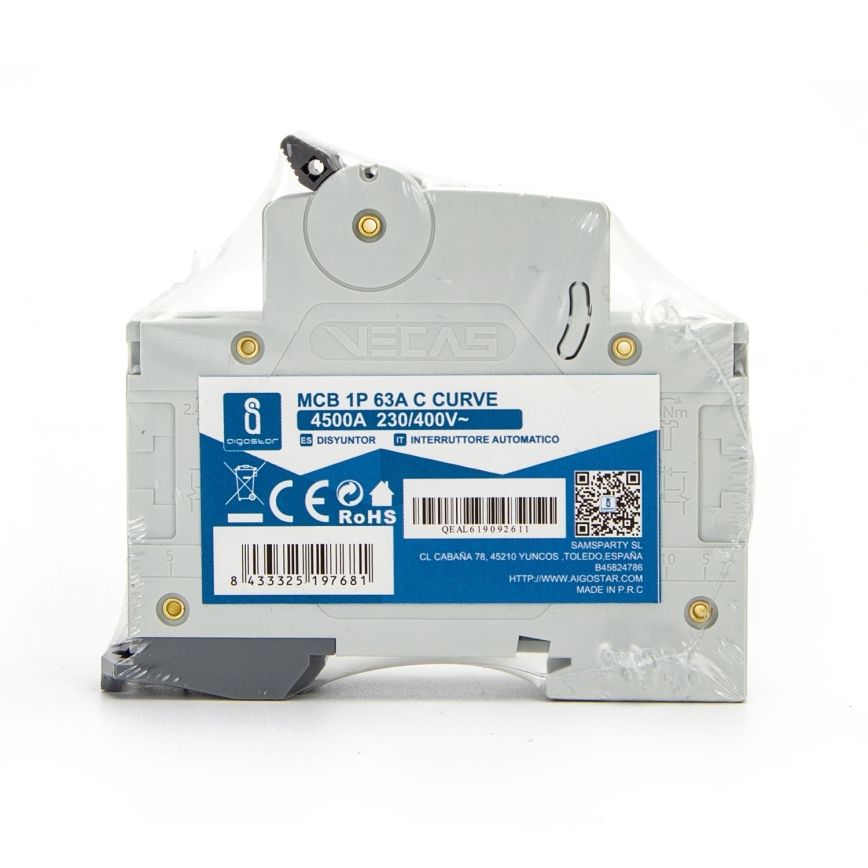 Aigostar - Single-phase circuit breaker 1P-63A-C 230-400V