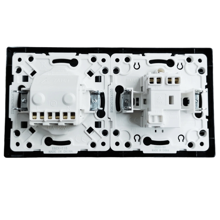 Aigostar - Single-pole 1-gang switch and 230V SCHUKO socket with frame, black