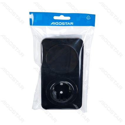 Aigostar - Single-pole switch No. 5 and SCHUKO 230V socket with frame, black