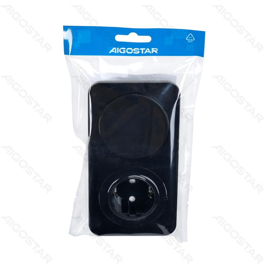 Aigostar - Single-pole switch No. 5 and SCHUKO 230V socket with frame, black