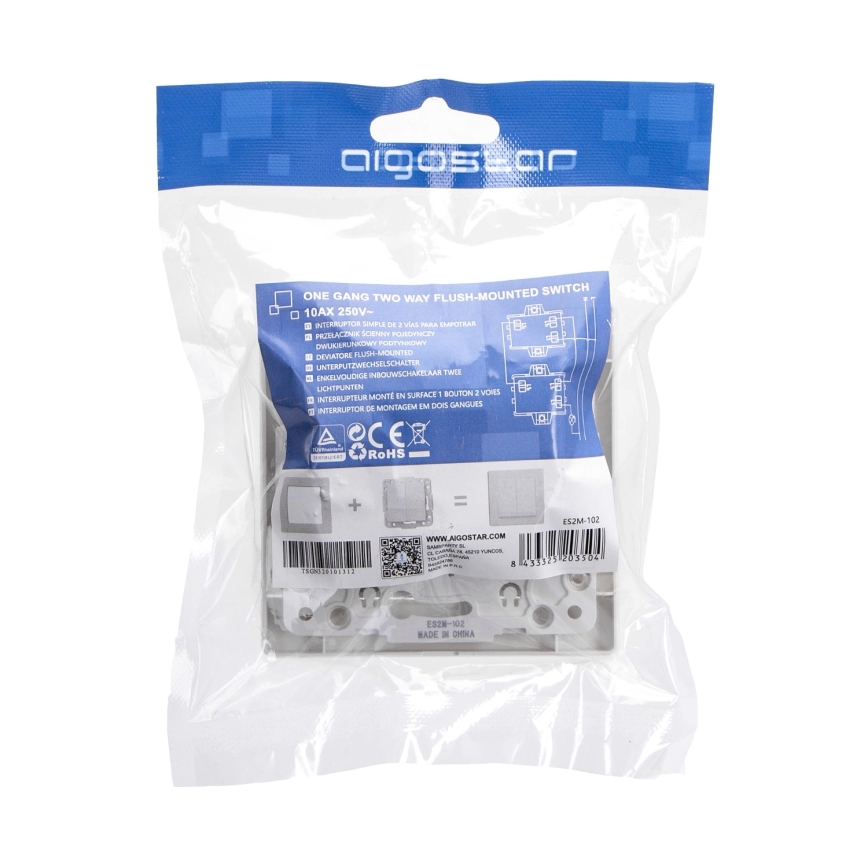 Aigostar - Single switch with frame No. 6, white
