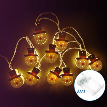 Aigostar - Snowman LED Christmas String Lights, 10 LEDs, 3×AA, 1.5 m, Warm White