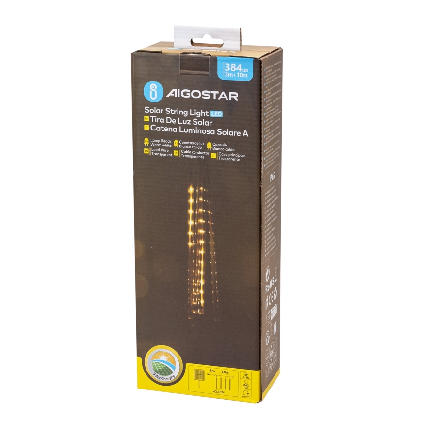 Aigostar - LED Solar Christmas String Lights 384 LEDs/13 m 1200 mAh IP65 warm white