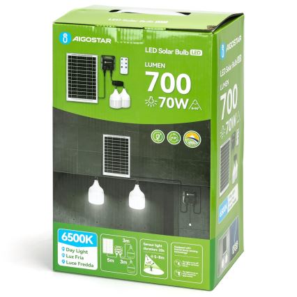 Aigostar - LED Solar Pendant with Sensor 2xLED/35W/12V 6000 mAh 6500K IP65 Ø 10 cm + Remote Control