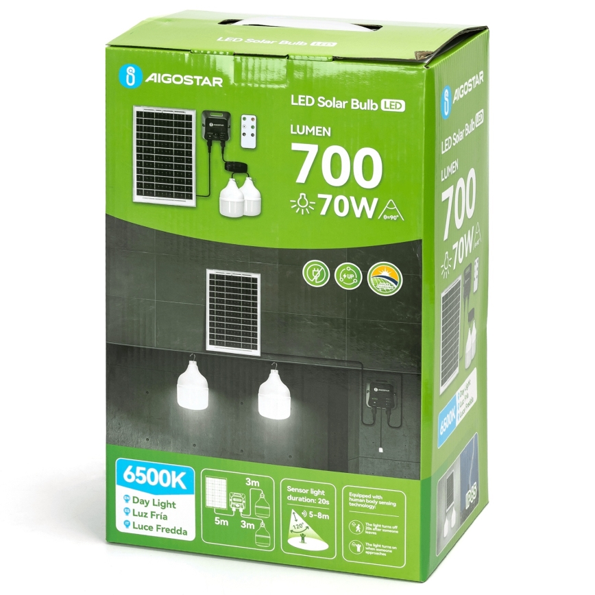 Aigostar - LED Solar Pendant with Sensor 2xLED/35W/12V 6000 mAh 6500K IP65 Ø 10 cm + Remote Control