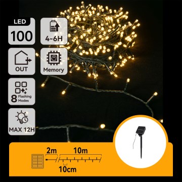Aigostar - Solar LED Christmas String Lights, 100 LEDs / 8 functions, 12 m, IP65, warm white, 800 mAh