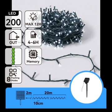 Aigostar - Solar LED Christmas String Lights, 200 LEDs / 8 Modes, 22 m, IP65, Cool White, 800 mAh