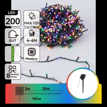 Aigostar - Solar LED Christmas String Lights, 200 LEDs, 8 Modes, 22 m, IP65, Multicolor, 800 mAh