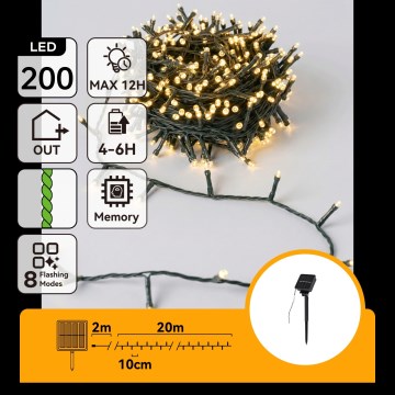 Aigostar - Solar LED Christmas String Lights, 200 LEDs / 8 Modes, 22 m, IP65, Warm White, 800 mAh