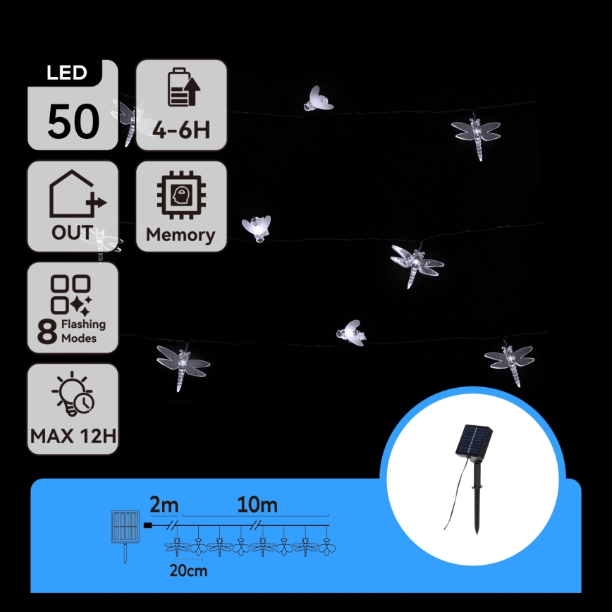 Aigostar - Solar LED Decorative String Lights, 50 LEDs, 8 Modes, 10 m, 800 mAh, IP65, Cool White