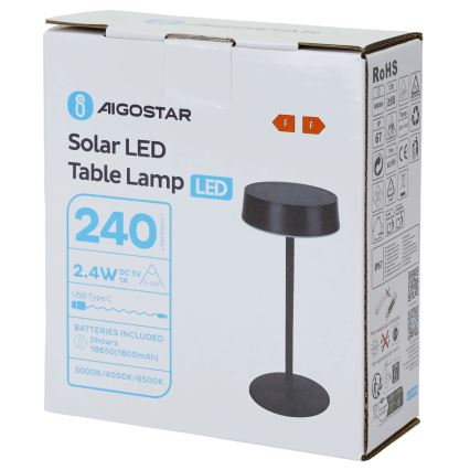 Aigostar - Solar LED Lamp, 2.4W/5V, IP44, 1800 mAh