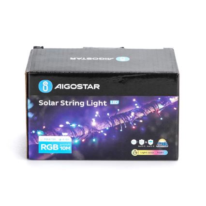 Aigostar - Solar LED String, 100 LEDs, 8 Modes, 12 m, IP65, Multicolor
