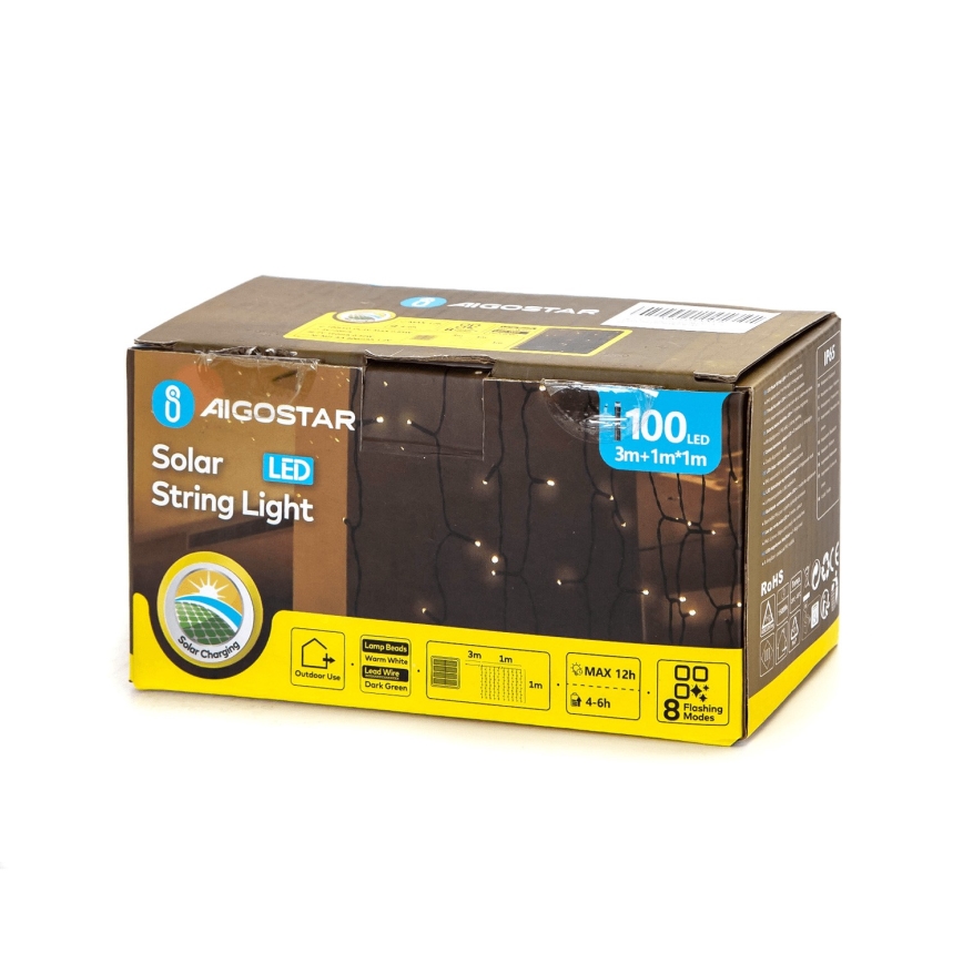 Aigostar - Solar LED String Lights 100 LEDs / 8 Modes 4×1 m IP65 Warm White 800 mAh