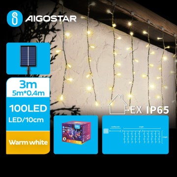 Aigostar - Solar LED String Lights 100 LEDs / 8 functions, 8x0.4 m, IP65, Warm White, 800 mAh