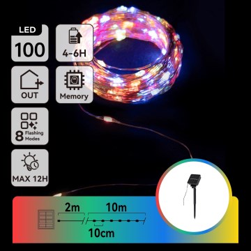 Aigostar - Solar LED String Lights 100 LEDs / 8 Modes, 12 m, IP65, Multicolor, 800 mAh