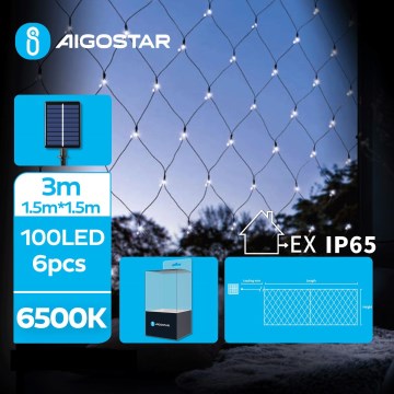 Aigostar - Solar LED String Lights, 100 LEDs, 8 Modes, 4.5 x 1.5 m, IP65, Cool White