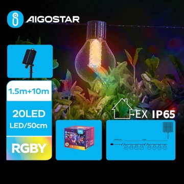 Aigostar - Solar LED String Lights, 20 LEDs / 8 modes, 11.5 m, IP65, Multicolor
