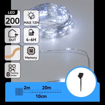 Aigostar - Solar LED String Lights, 200 LEDs / 8 Modes, 22 m, IP65, Cool White, 800 mAh