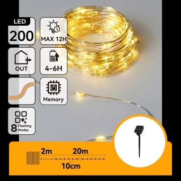 Aigostar - Solar LED String Lights, 200 LEDs / 8 Modes, 22 m, IP65, Warm White, 800 mAh