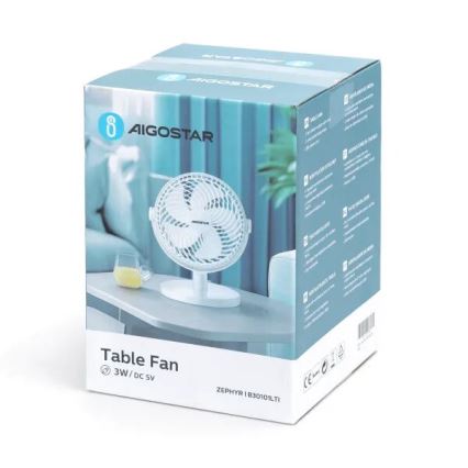 Aigostar - Table fan 3W/5V white