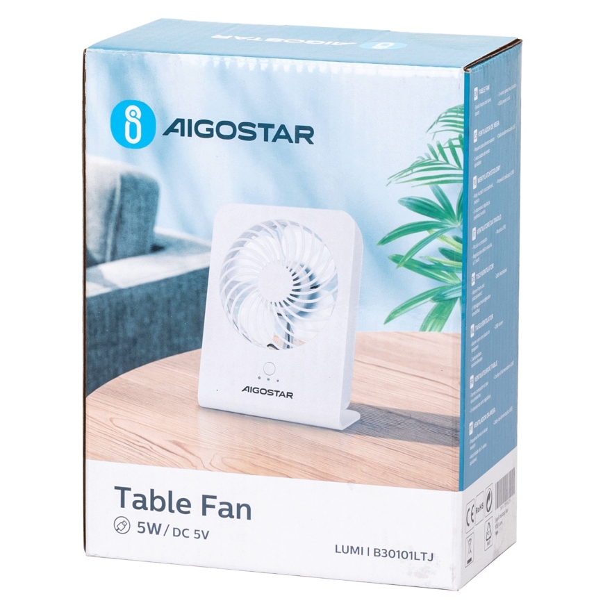 Aigostar - Table fan 5W/5V white