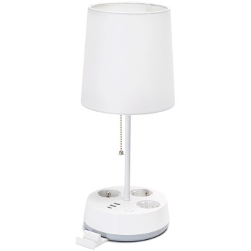Aigostar - Table lamp with built-in power outlets and USB ports, 1x E27 / 60W / 230V, White