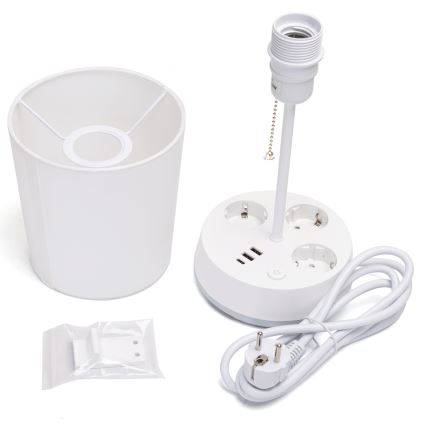 Aigostar - Table lamp with built-in power outlets and USB ports, 1x E27 / 60W / 230V, White