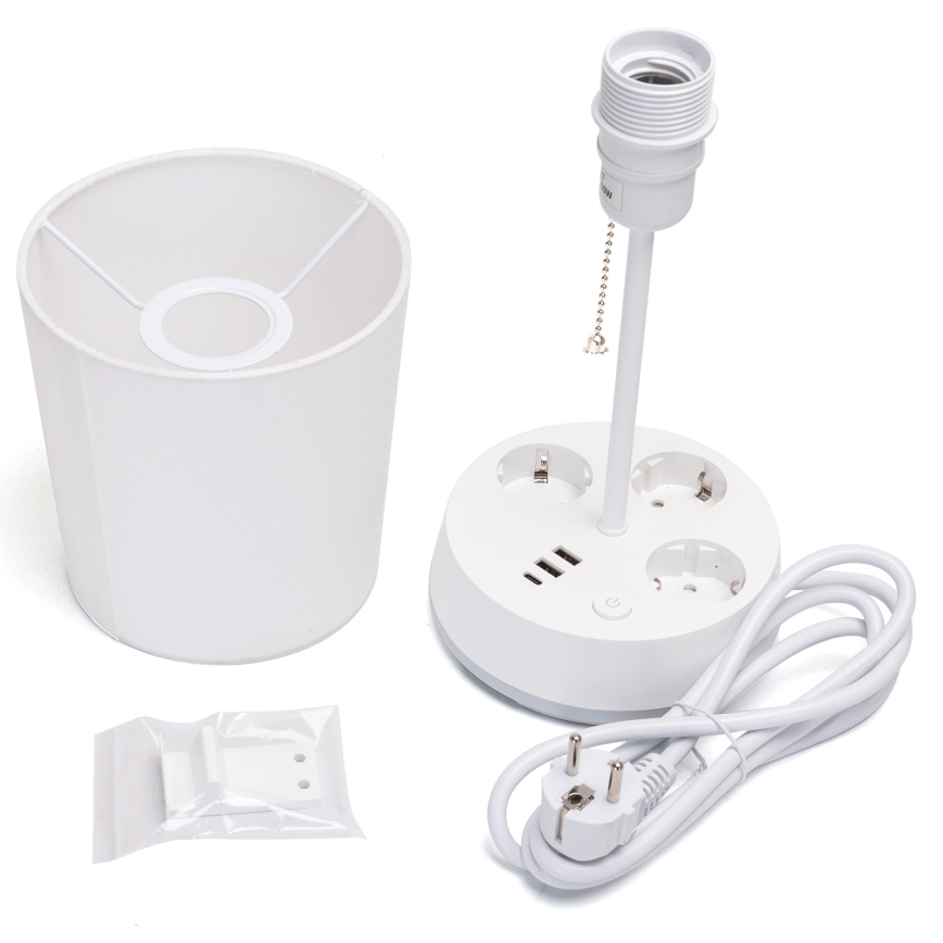 Aigostar - Table lamp with built-in power outlets and USB ports, 1x E27 / 60W / 230V, White