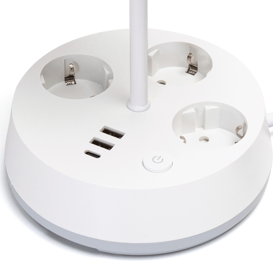 Aigostar - Table lamp with built-in power outlets and USB ports, 1x E27 / 60W / 230V, White
