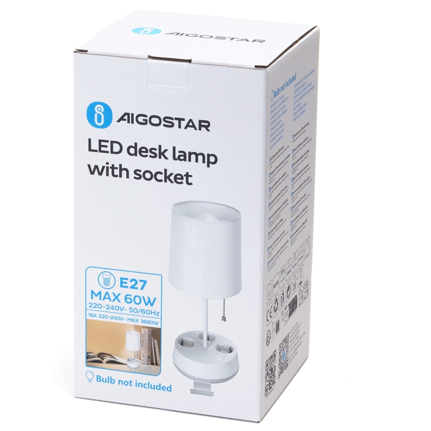 Aigostar - Table lamp with power outlets 1xE27/60W/230V white