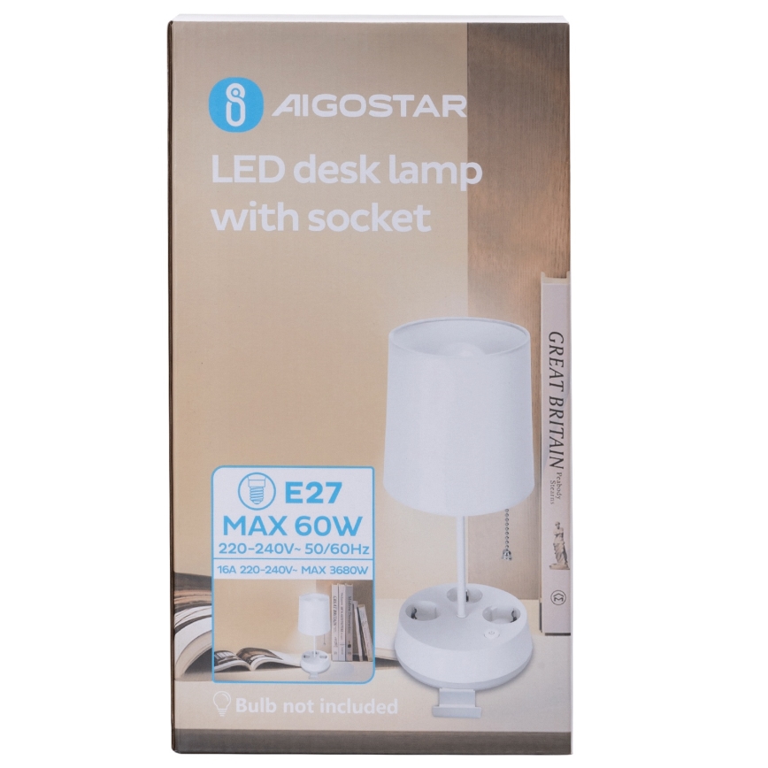 Aigostar - Table lamp with power outlets 1xE27/60W/230V white