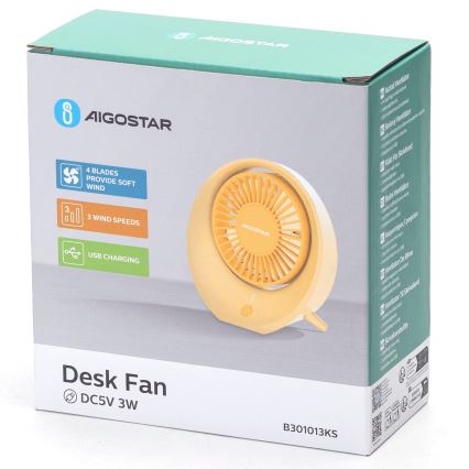 Aigostar - Table rechargeable fan 3W/5V 1200mAh USB orange