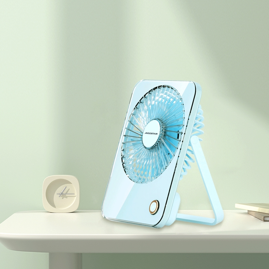 Aigostar - Table rechargeable fan 5W/5V 3600mAh USB blue