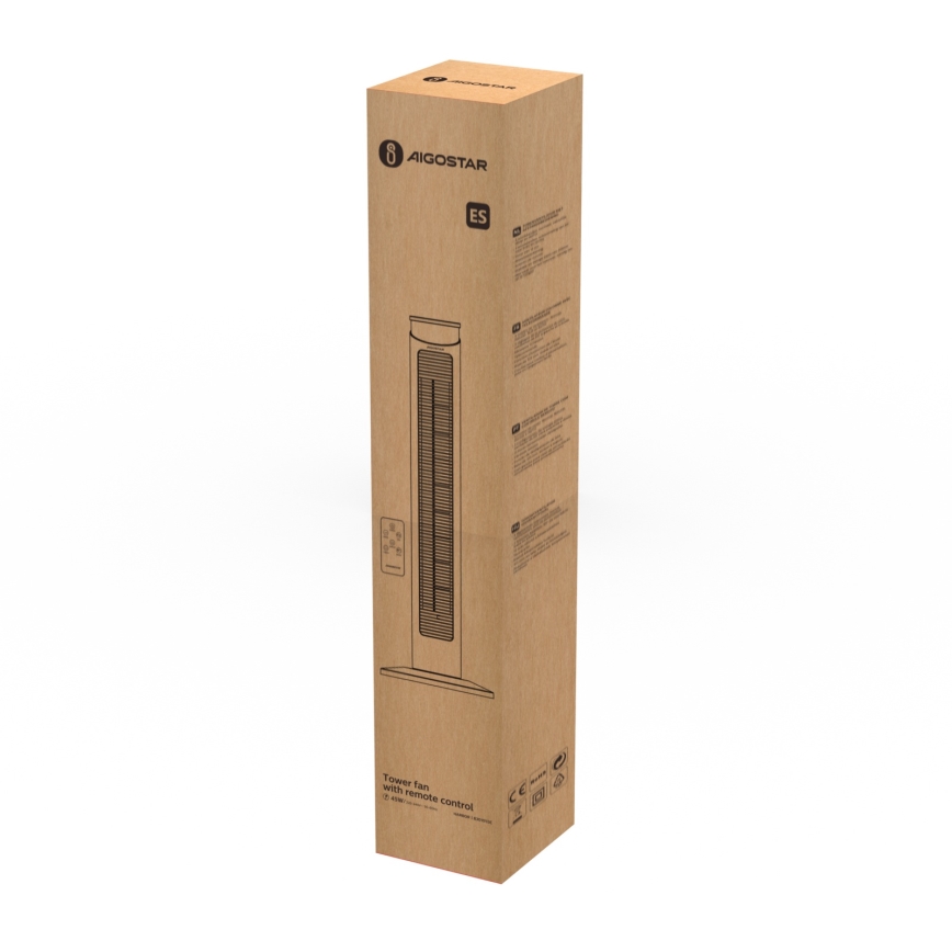 Aigostar - Tower fan 45W/230V black + RC