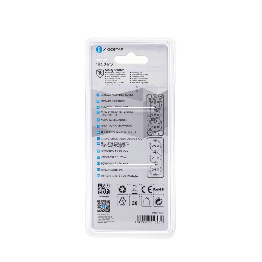 Aigostar - Triple SCHUKO wall socket 250V white