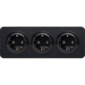 Aigostar - Triple SCHUKO Wall Socket with Frame 250V/16A, Black