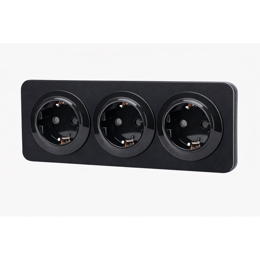 Aigostar - Triple SCHUKO Wall Socket with Frame 250V/16A, Black