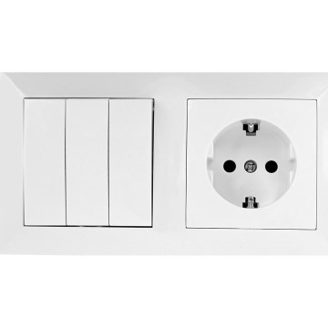 Aigostar - Triple Switch No. 3 with 230V SCHUKO Socket and White Frame