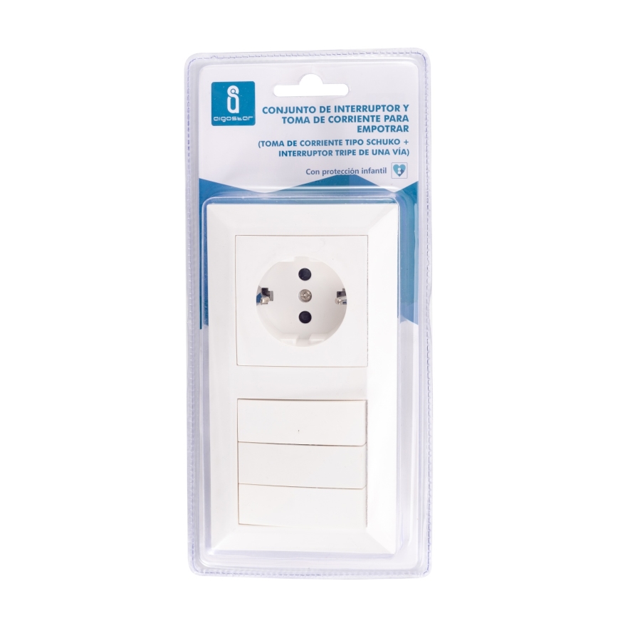 Aigostar - Triple Switch No. 3 with 230V SCHUKO Socket and White Frame