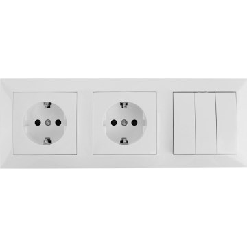 Aigostar - Triple switch No. 3 with 2x SCHUKO 230V sockets and white frame
