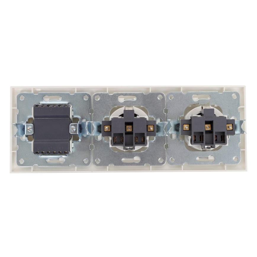Aigostar - Triple switch No. 3 with 2x SCHUKO 230V sockets and white frame