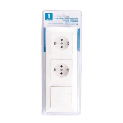 Aigostar - Triple switch No. 3 with 2x SCHUKO 230V sockets and white frame